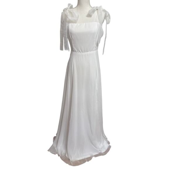 Lulus NWT Radiant Romance White Tie-Strap Maxi Dress Lined Chiffon Wedding Large - Picture 2 of 13